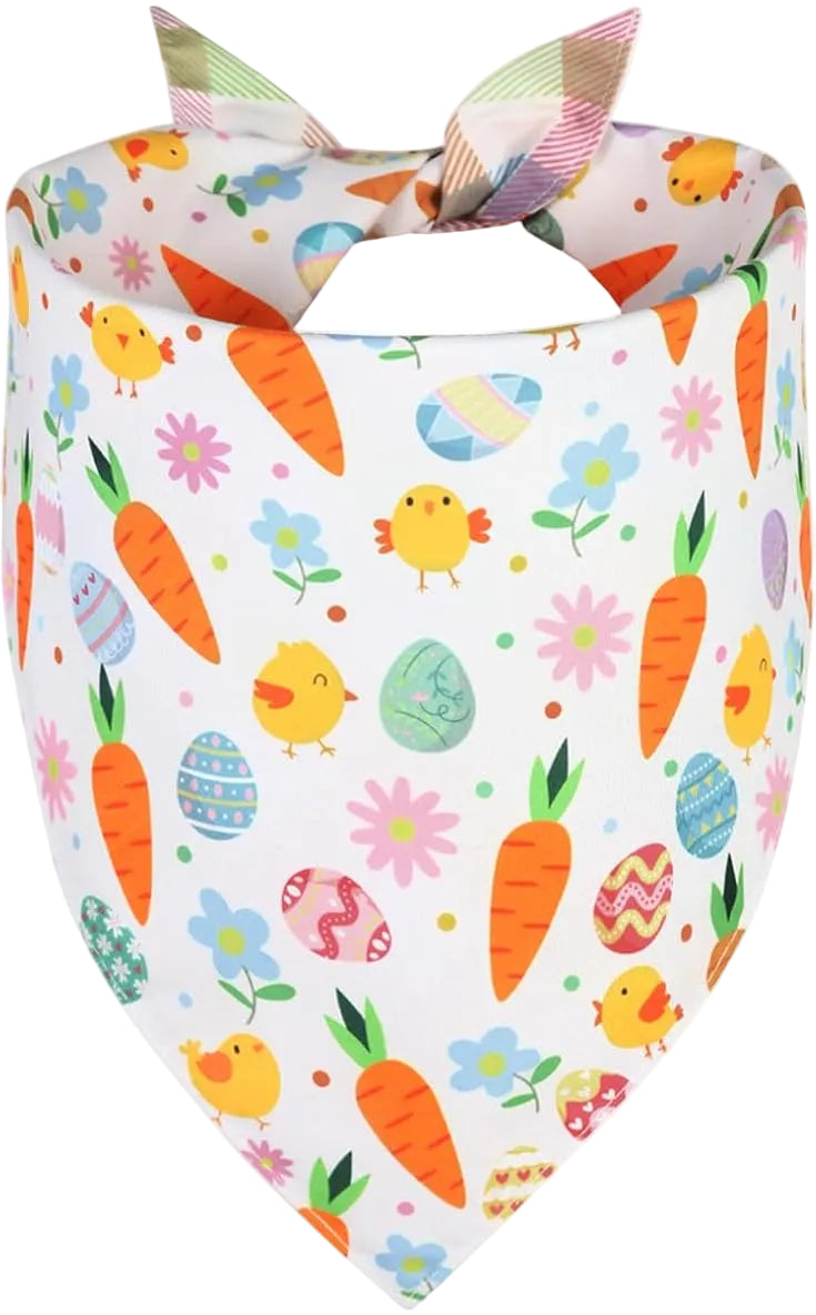 Reversible Tie-on Easter Bandana with Easter Print and Pastel Gingham