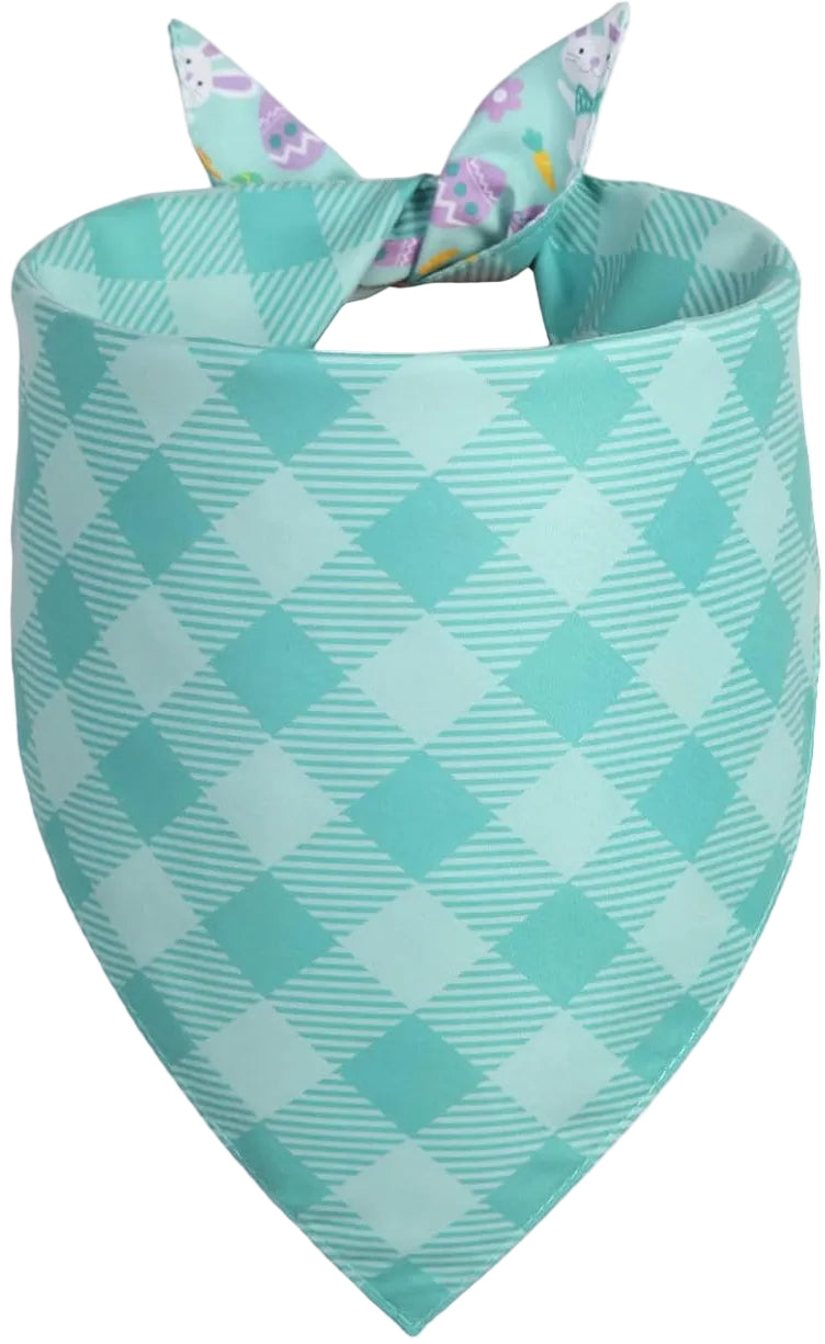 Reversible Tie-on Bandana with Easter Design and Blue Gingham