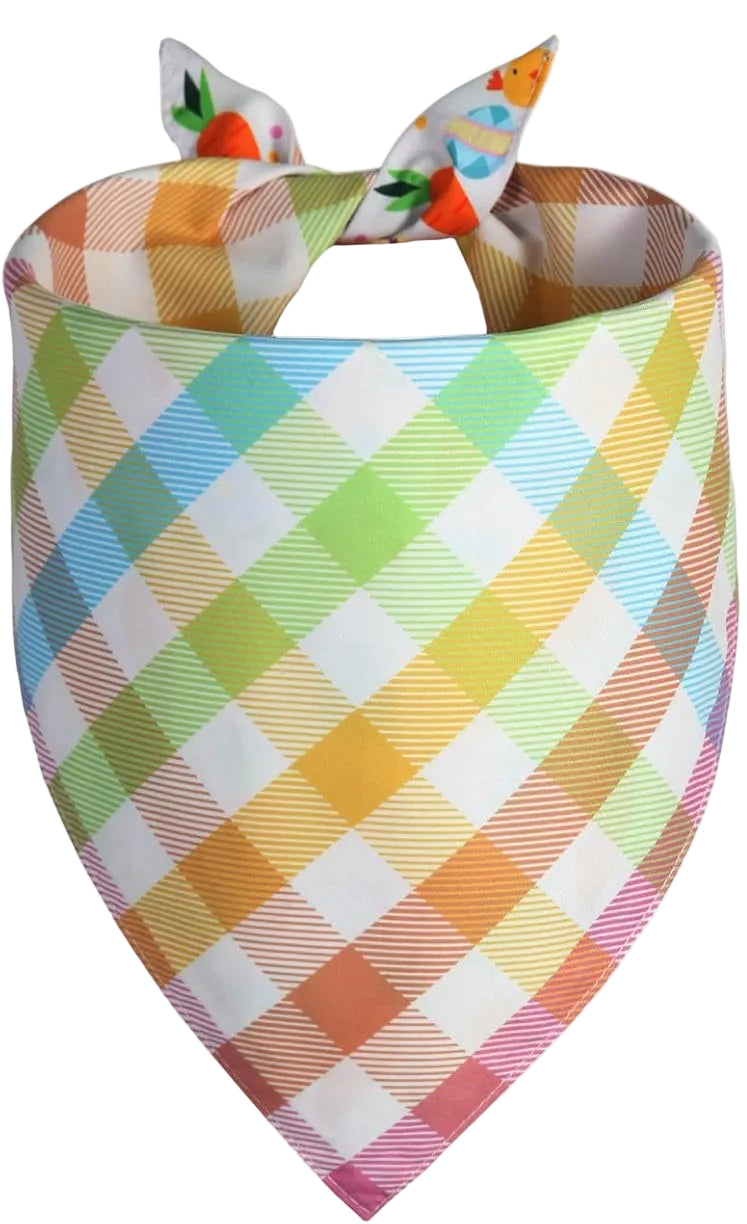 Reversible Tie-on Easter Bandana with Easter Print and Pastel Gingham
