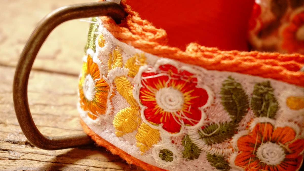 orange collar with floral design