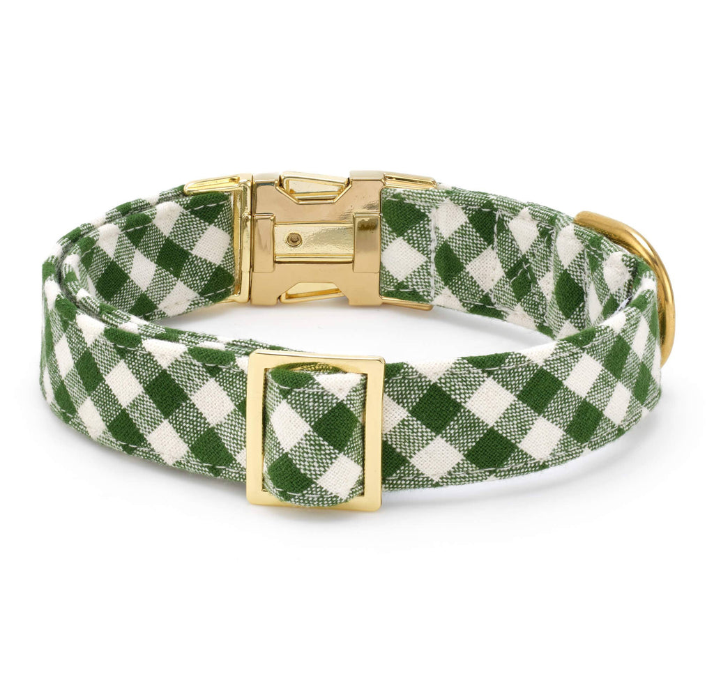 Gingham Hunter Green Dog Collar