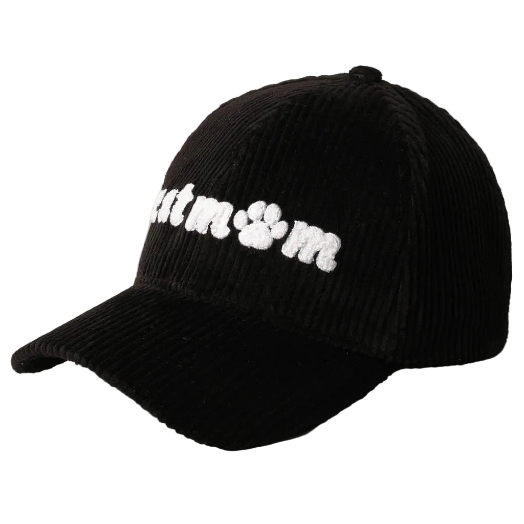 Cat Mom Chenille Patch Corduroy Baseball Cap