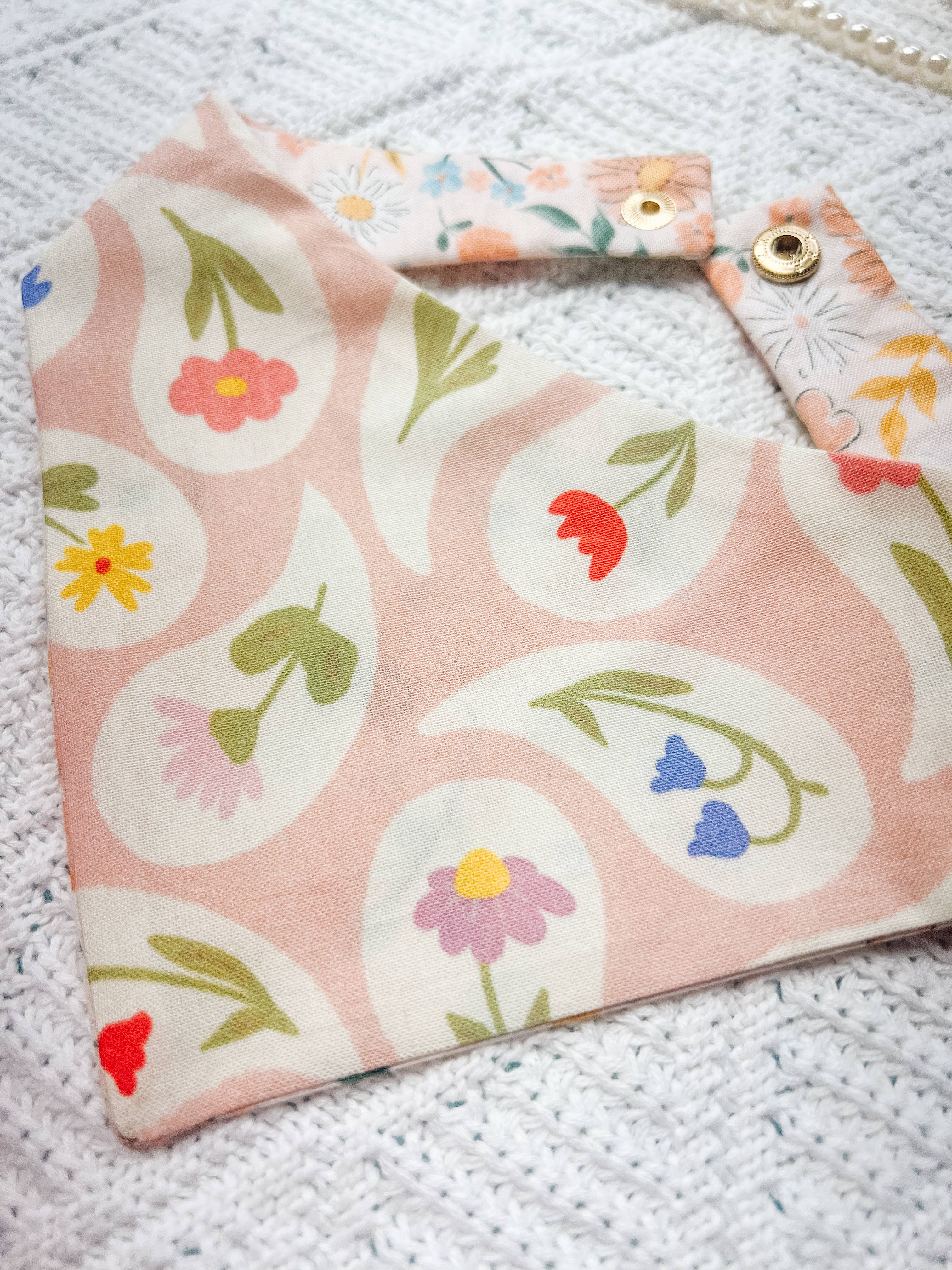Spring Floral Snap-On Reversible Dog Bandana, Curved Neck