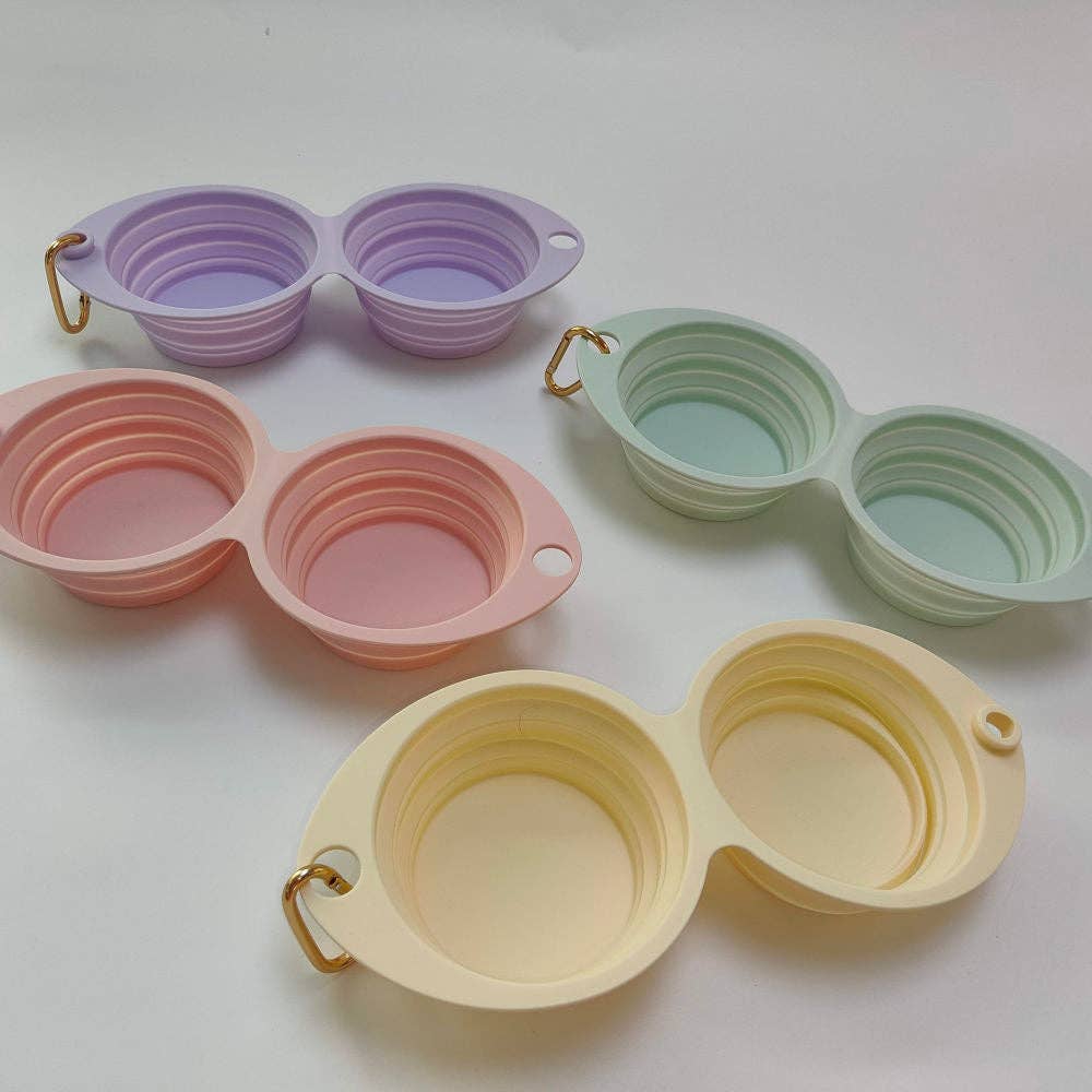 Travel Collapsible Double Pet Bowl with Clip