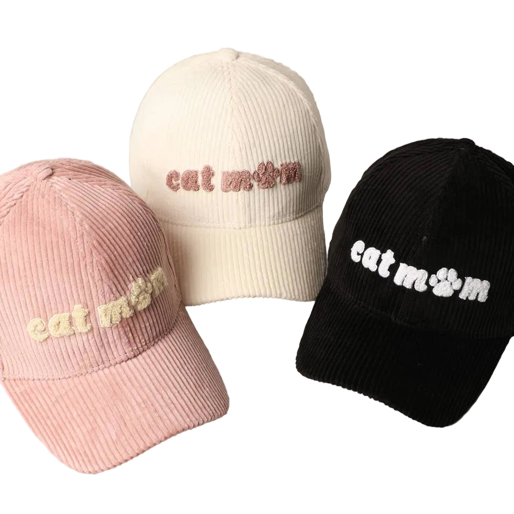 Cat Mom Chenille Patch Corduroy Baseball Cap
