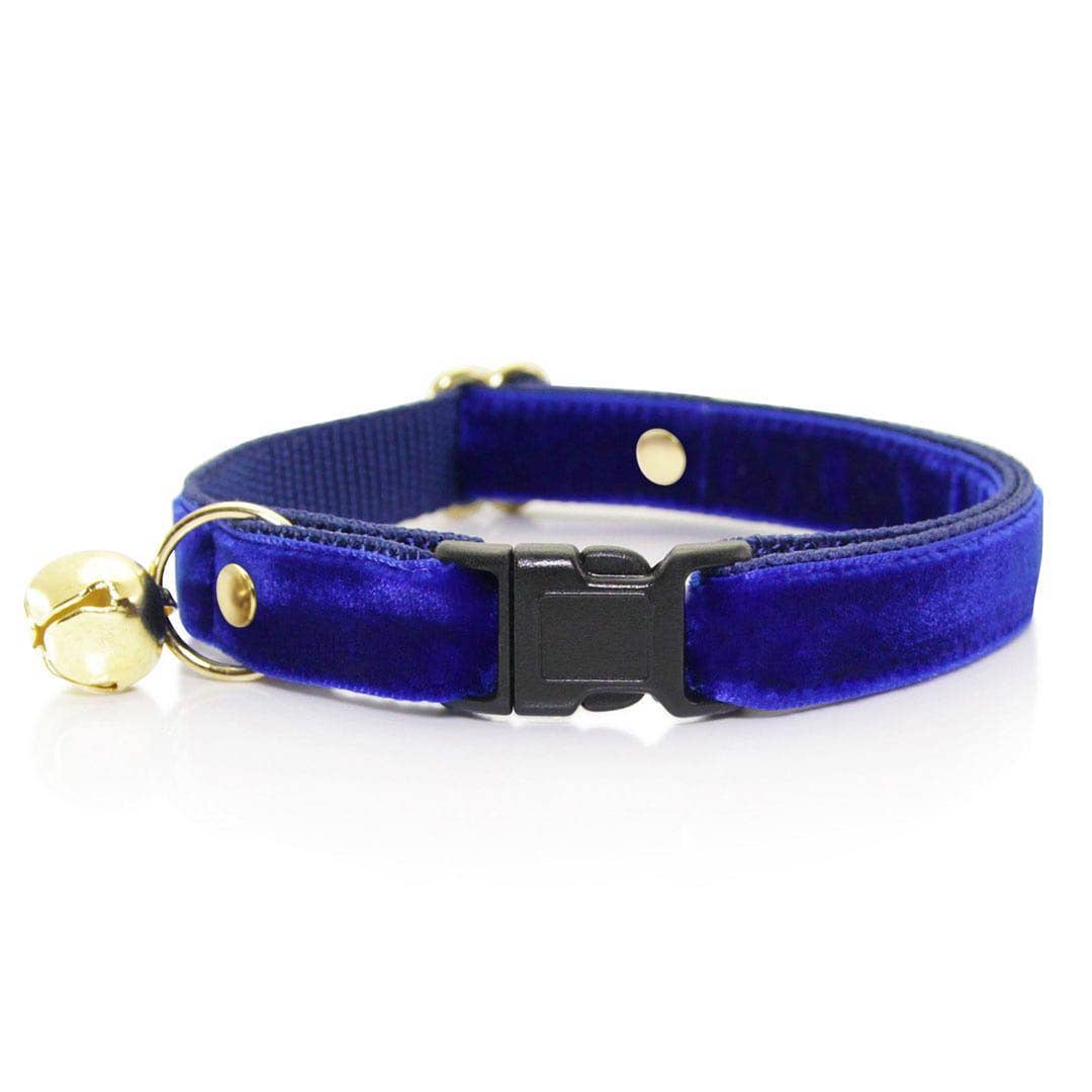 "Velvet - Sapphire Blue" -  Cat Collar & Bunny Ear Bow Set