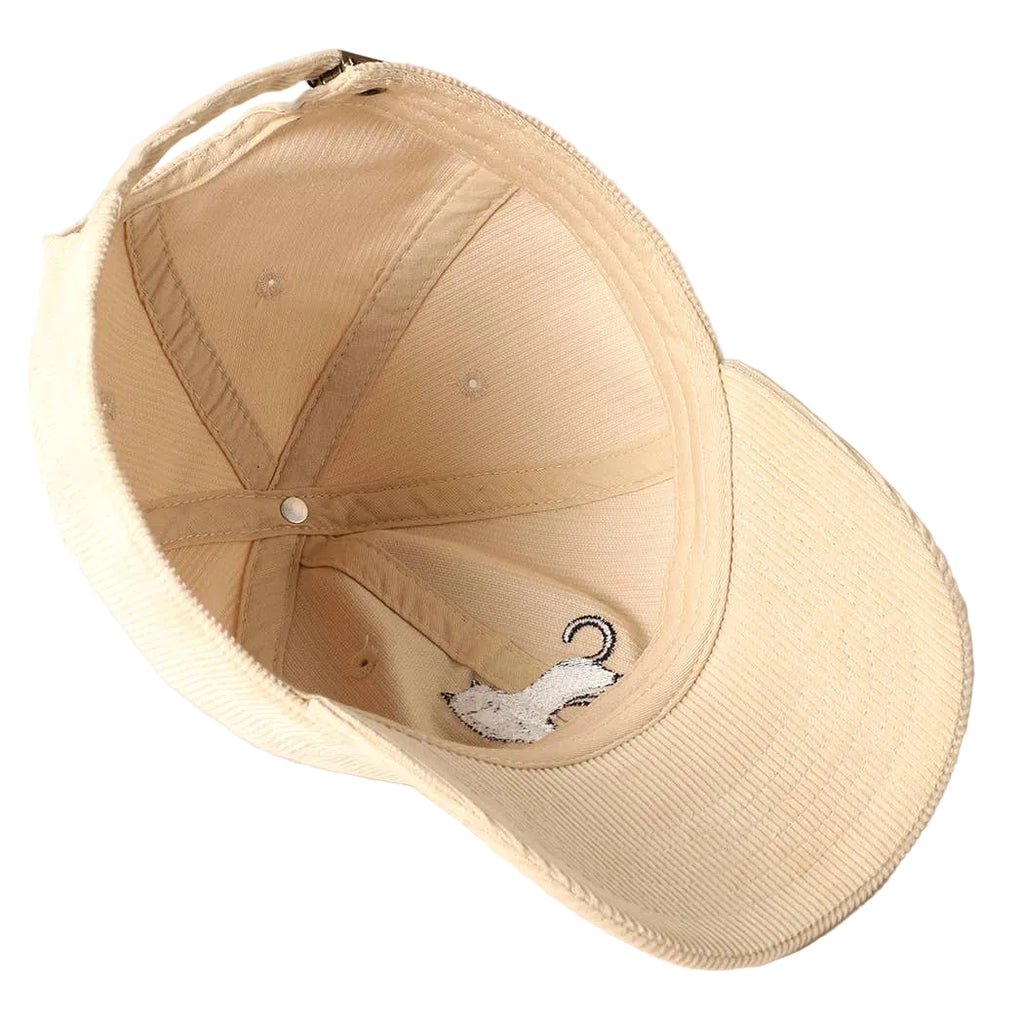 Tuxedo Cat Embroidery Corduroy Baseball Cap
