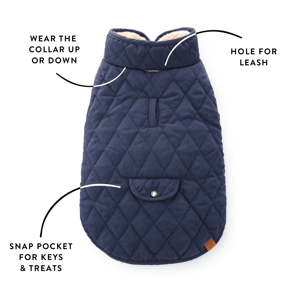 Navy Sherpa-Lined Reversible Dog Jacket
