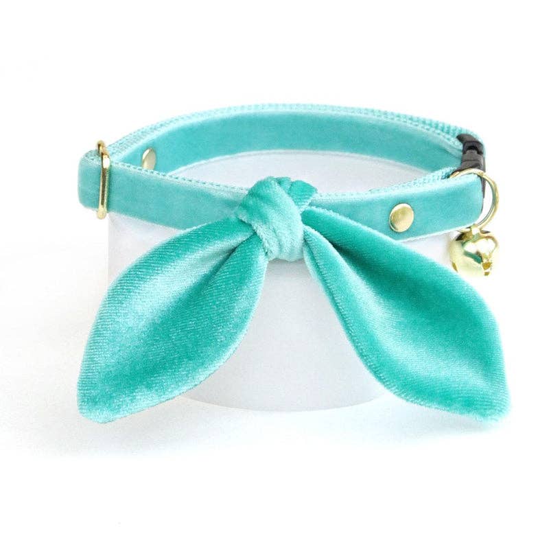 "Velvet - Seafoam" -  Cat Collar & Bunny Ear Bow Set