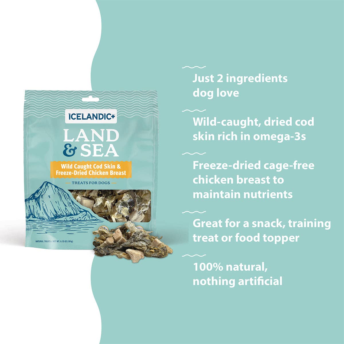 Icelandic+ Land & Sea Cod Skin Freeze-Dried Chickn Dog Treat