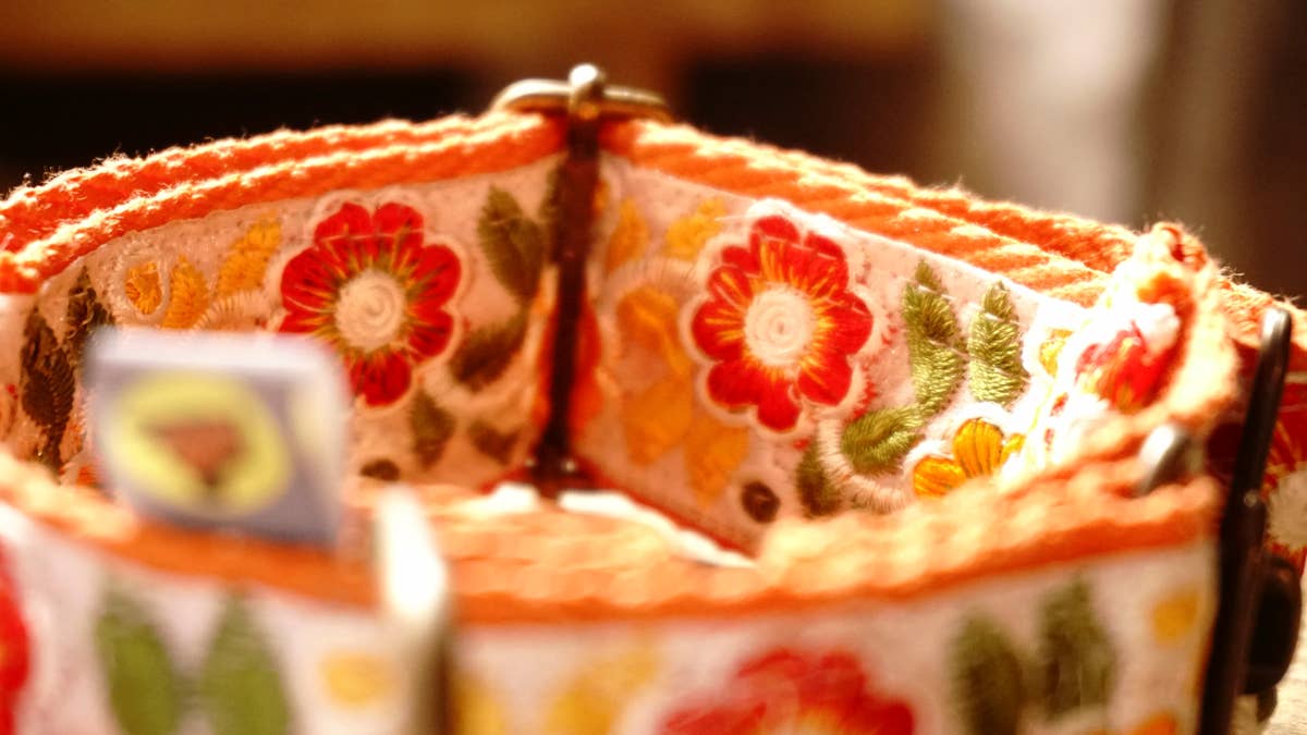 orange collar with floral design