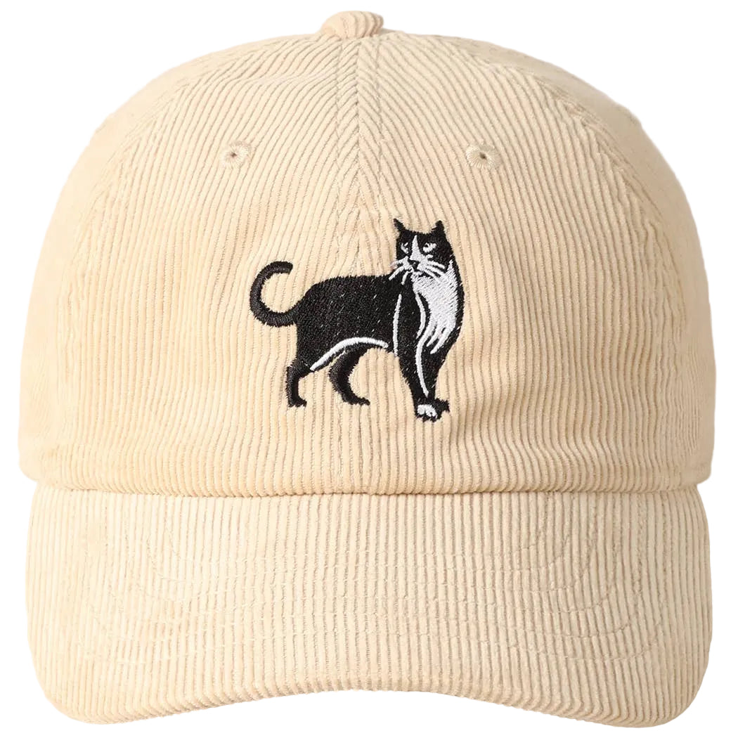 Tuxedo Cat Embroidery Corduroy Baseball Cap