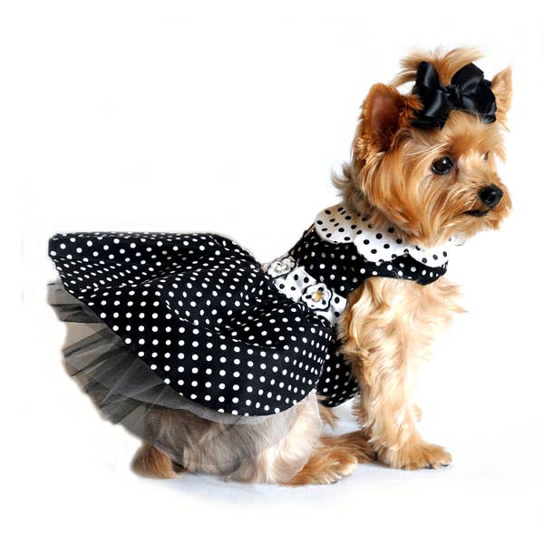 Polka Dot Dog Dress w/Matching Leash - Black & White
