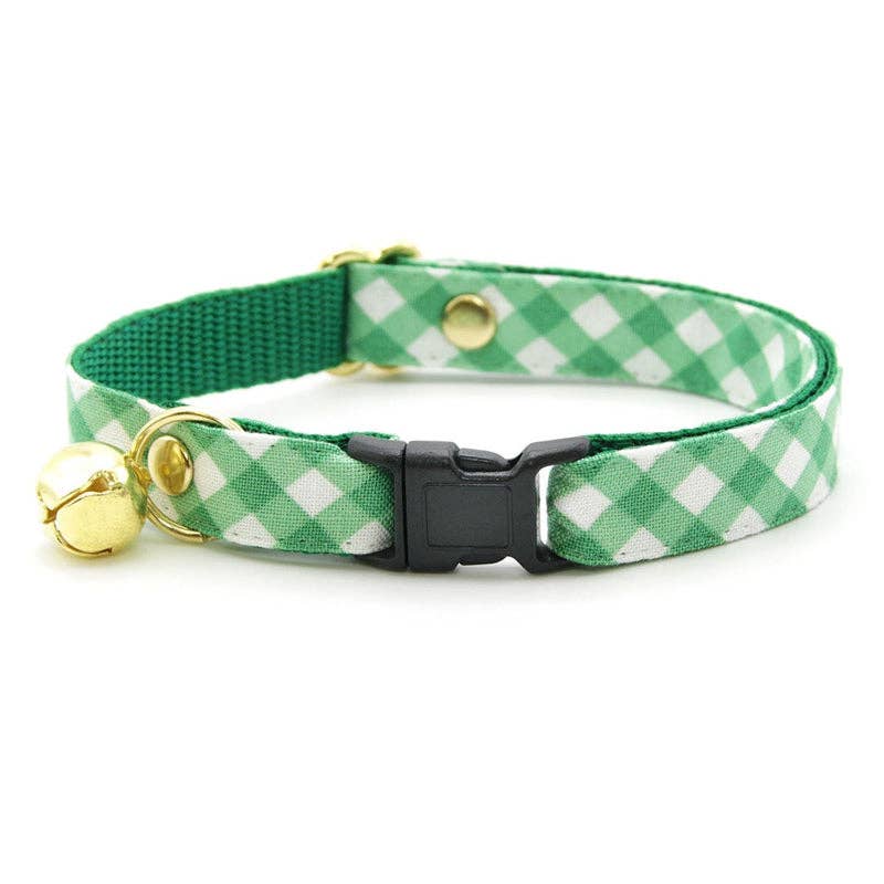 "Derby" - Green Gingham Plaid Cat Collar