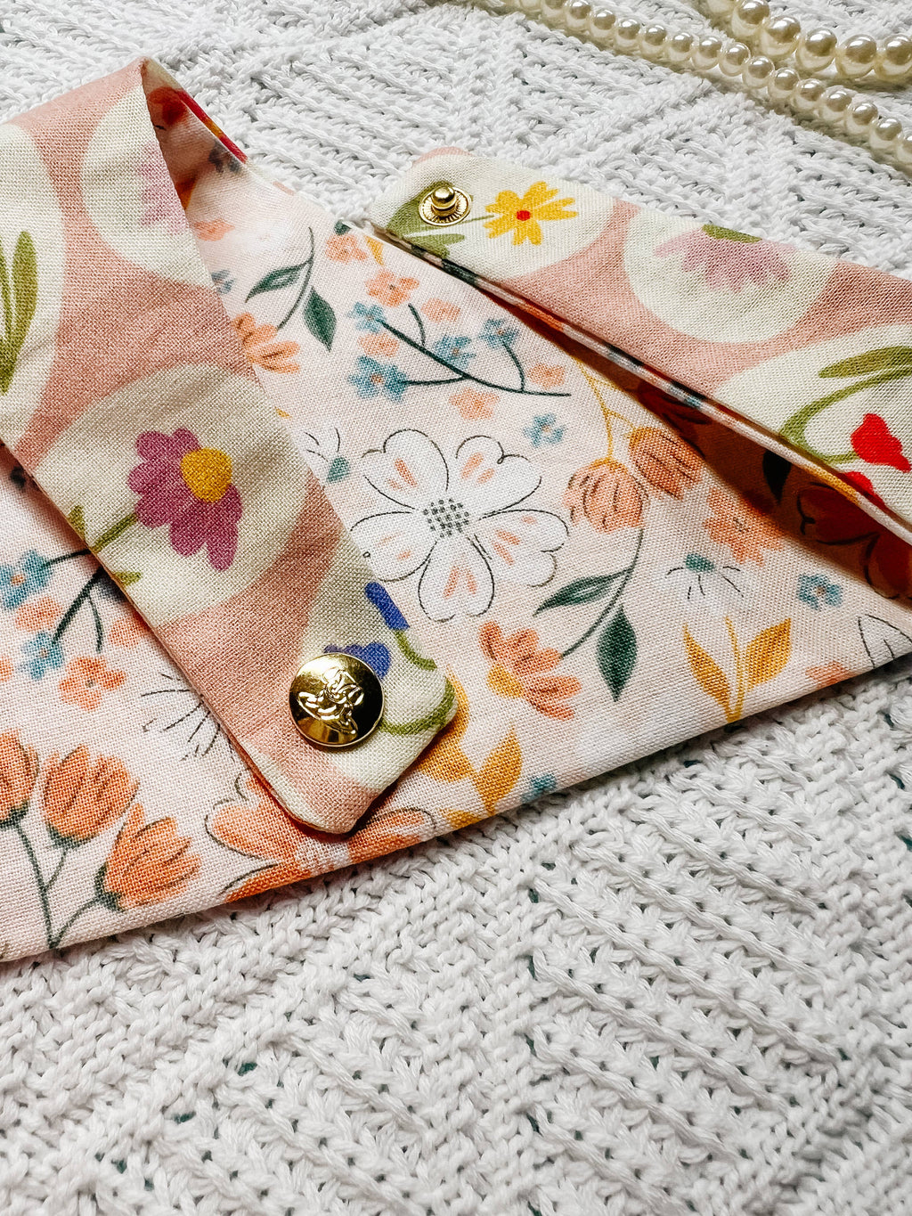 Spring Floral Snap-On Reversible Dog Bandana, Curved Neck