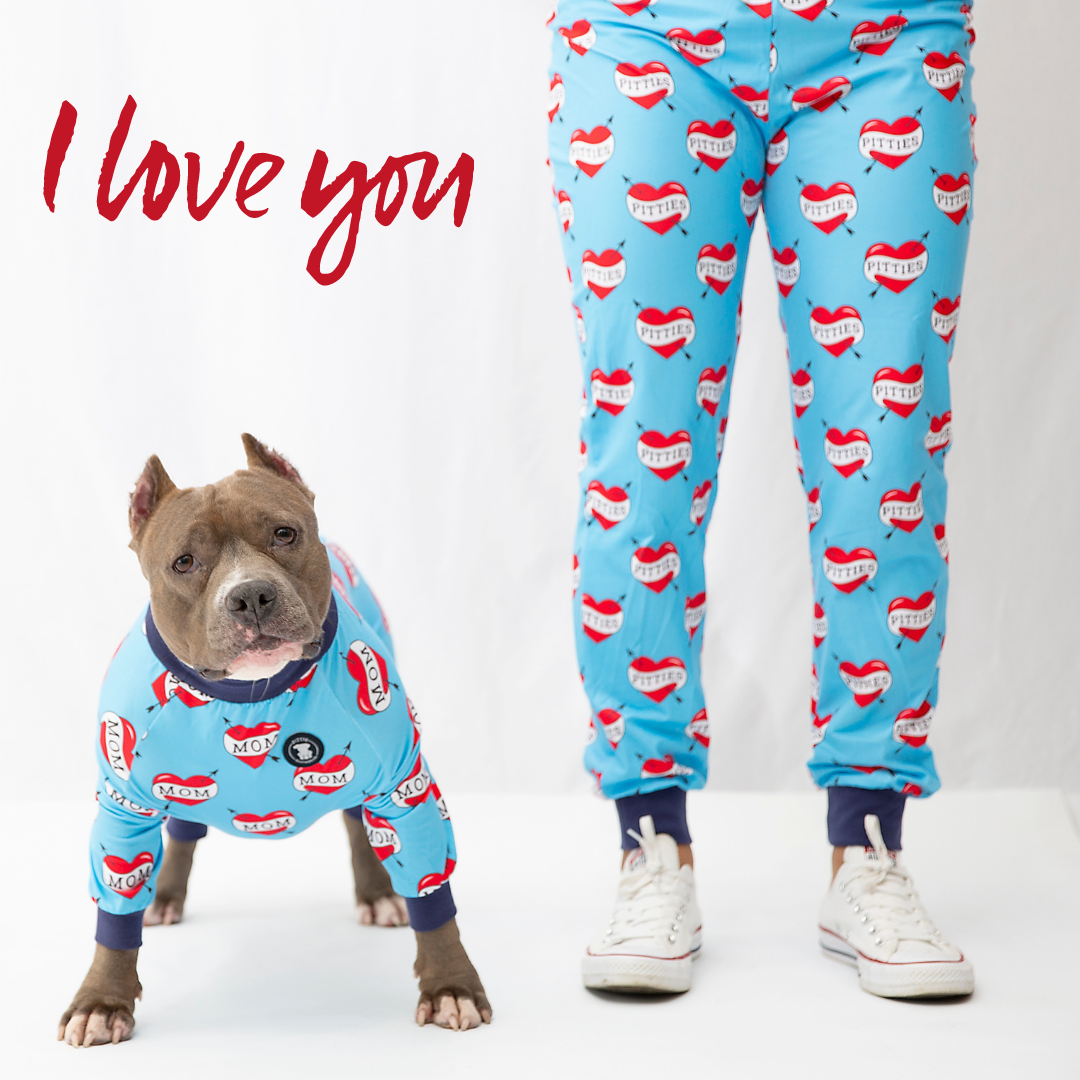 Blue "MOM" Heart Tattoo Pit bull Pajamas