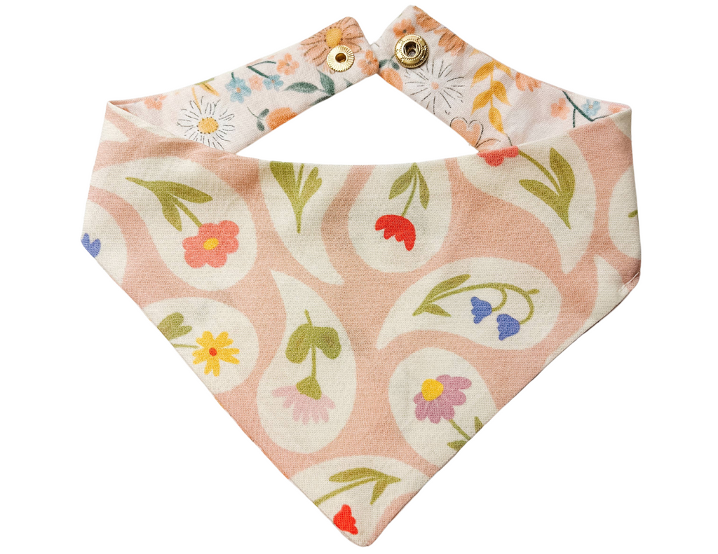 Spring Floral Snap-On Reversible Dog Bandana, Curved Neck