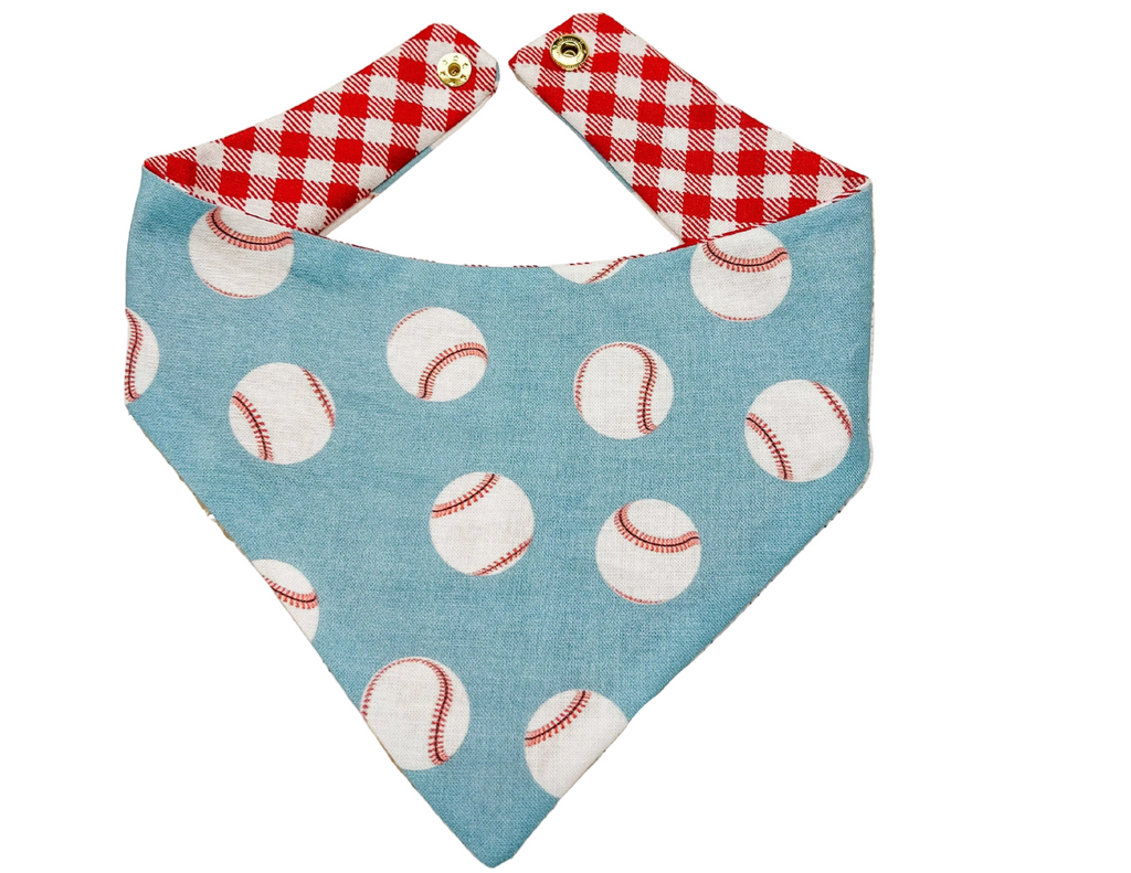 Baseball Snap-On Dog Bandana, Curved Neck Reversible