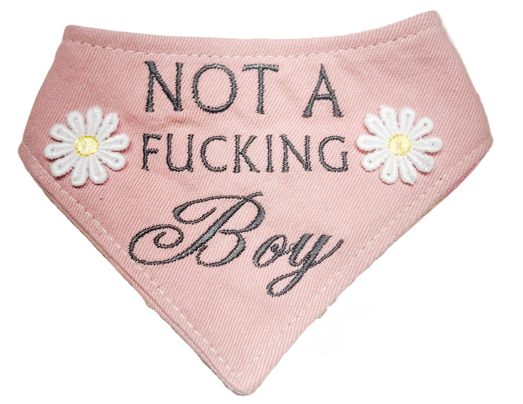 I’m Not A Boy Snap-On Reversible Dog Bandana, Curved Neck
