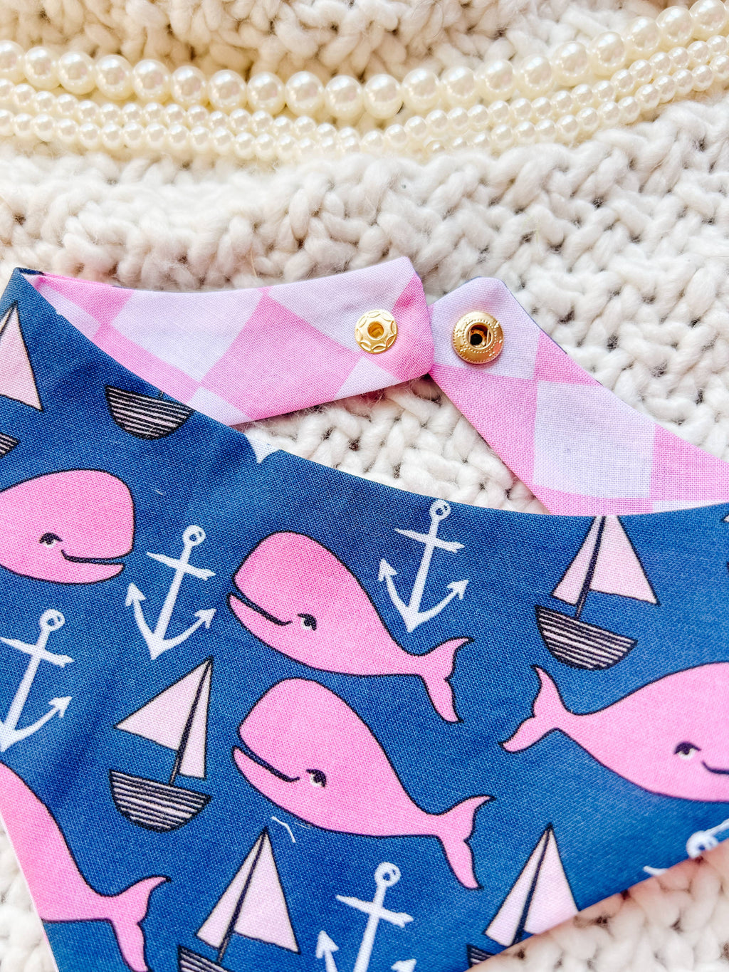 Summer Whale Snap-On Dog Reversible Bandana, Cotton
