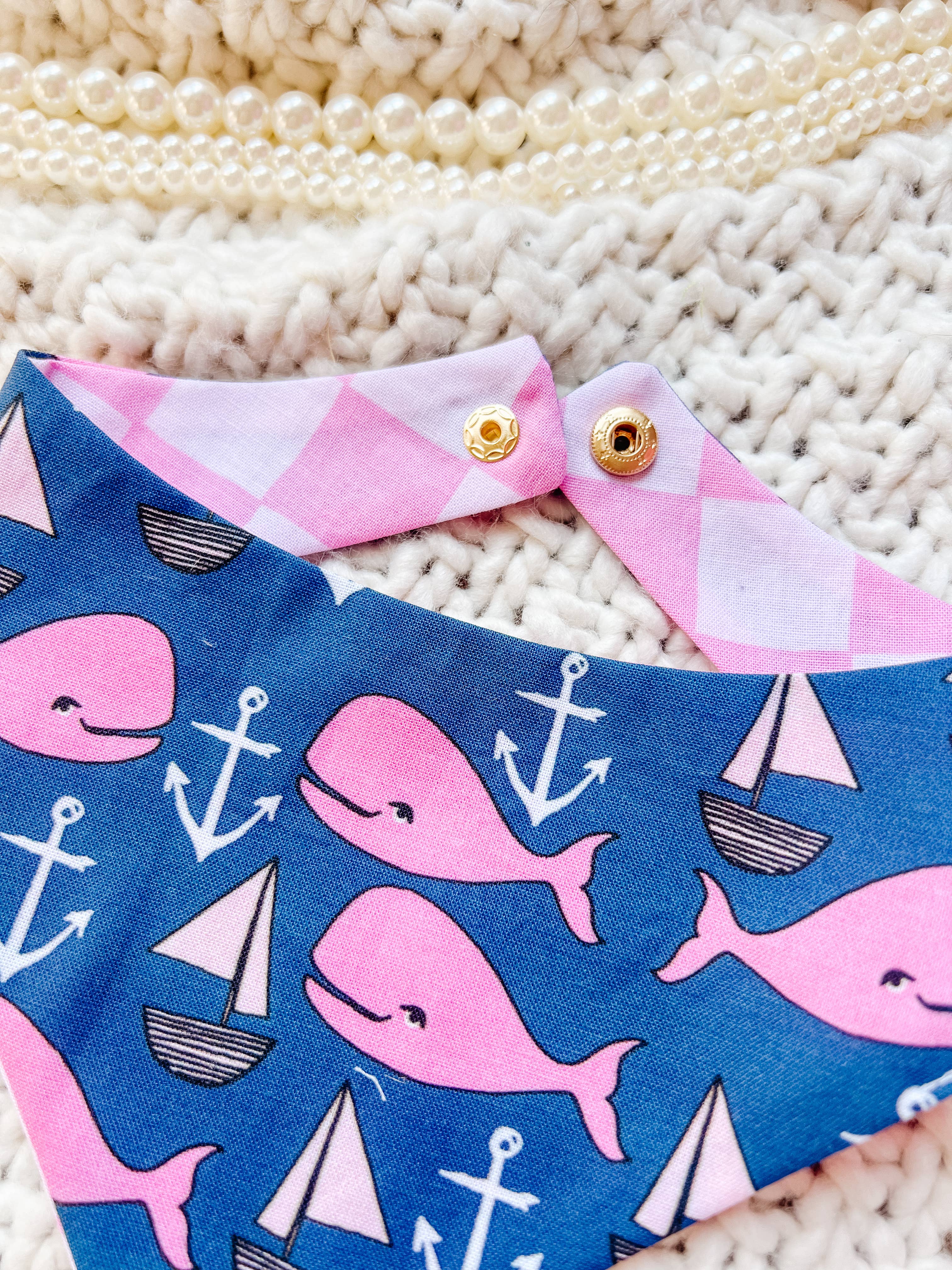 Summer Whale Snap-On Dog Reversible Bandana, Cotton