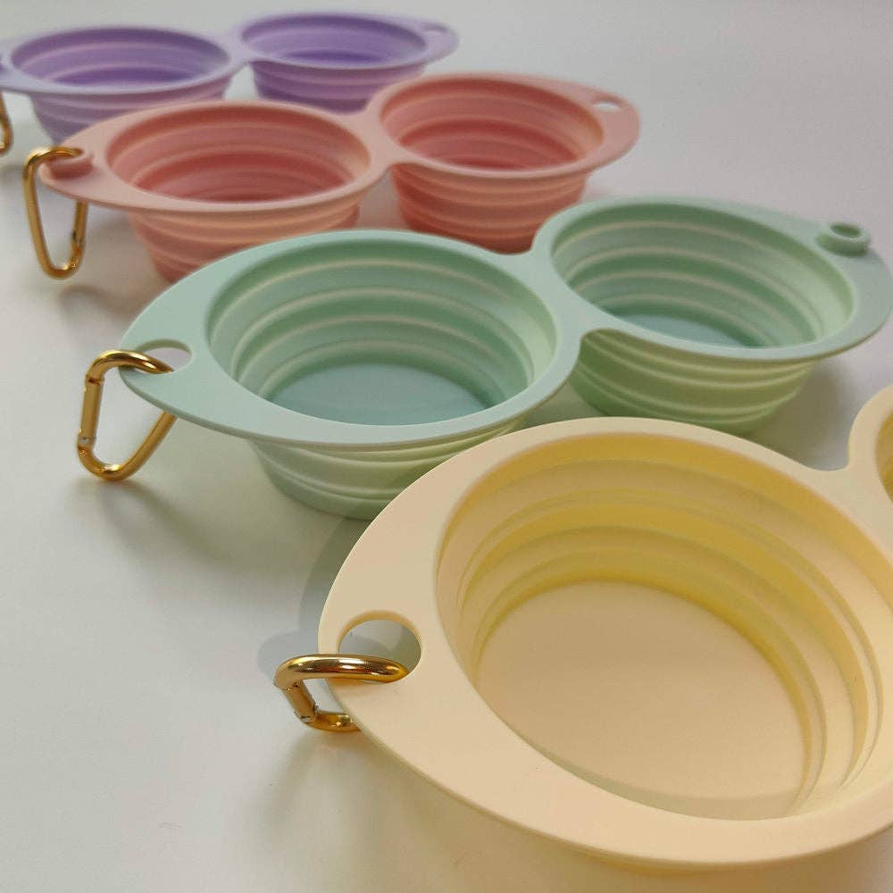 Travel Collapsible Double Pet Bowl with Clip
