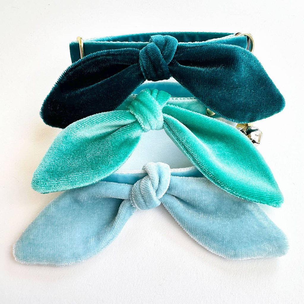 "Velvet - Seafoam" -  Cat Collar & Bunny Ear Bow Set
