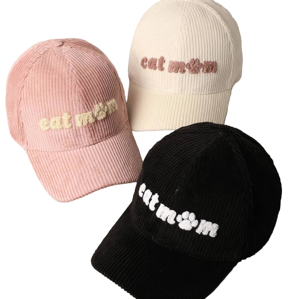 Cat Mom Chenille Patch Corduroy Baseball Cap