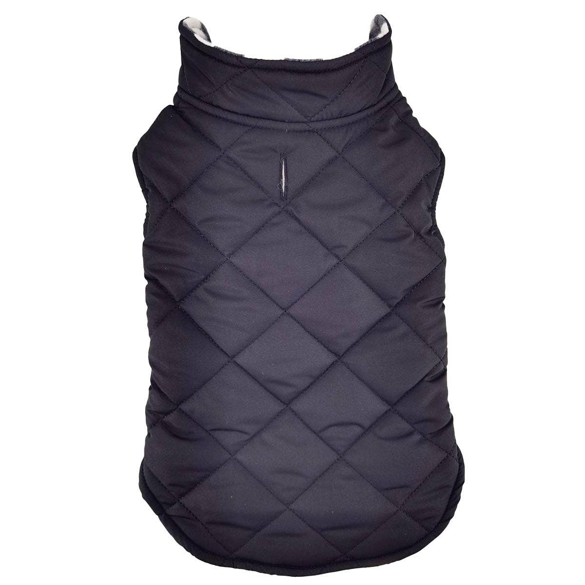 Reversible Fleece Lined Puffer Dog Coat- Black & White Plaid