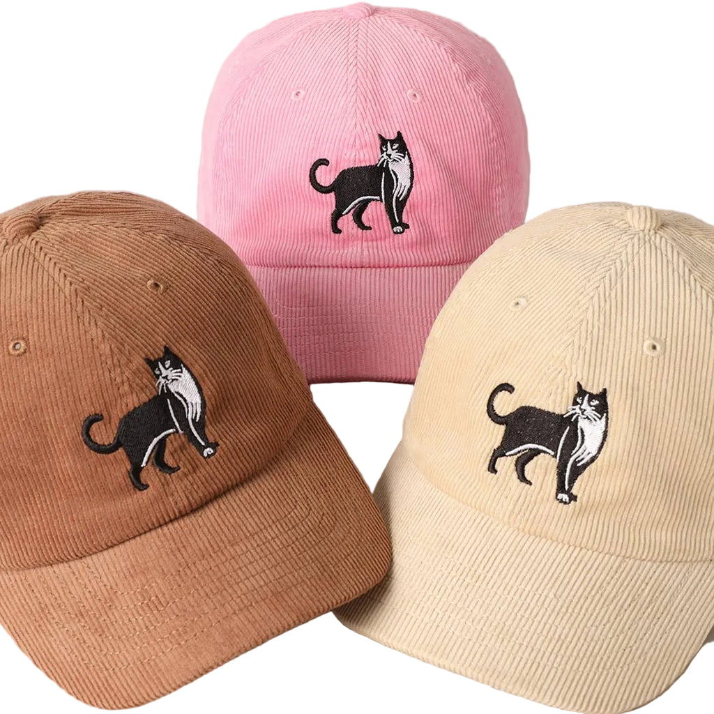 Tuxedo Cat Embroidery Corduroy Baseball Cap