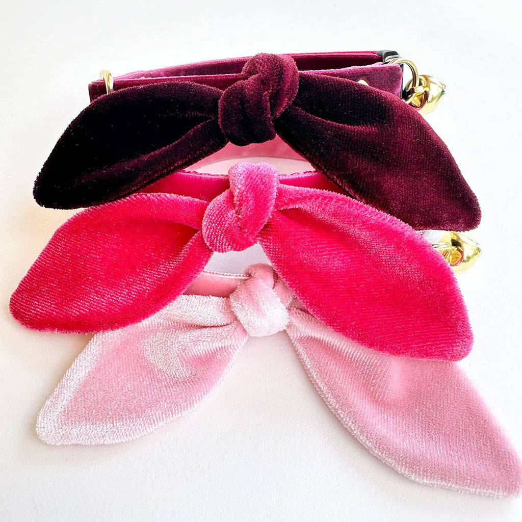 "Velvet - Ballet Pink" -  Cat Collar & Bunny Ear Bow Set