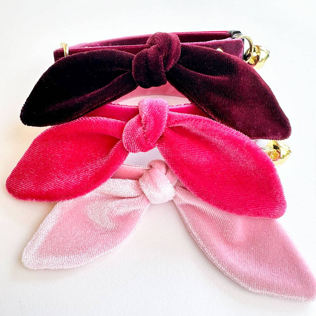 "Velvet - Ballet Pink" -  Cat Collar & Bunny Ear Bow Set