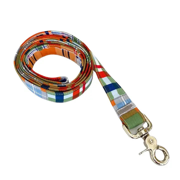 Blue Madras Collar and Leash Set