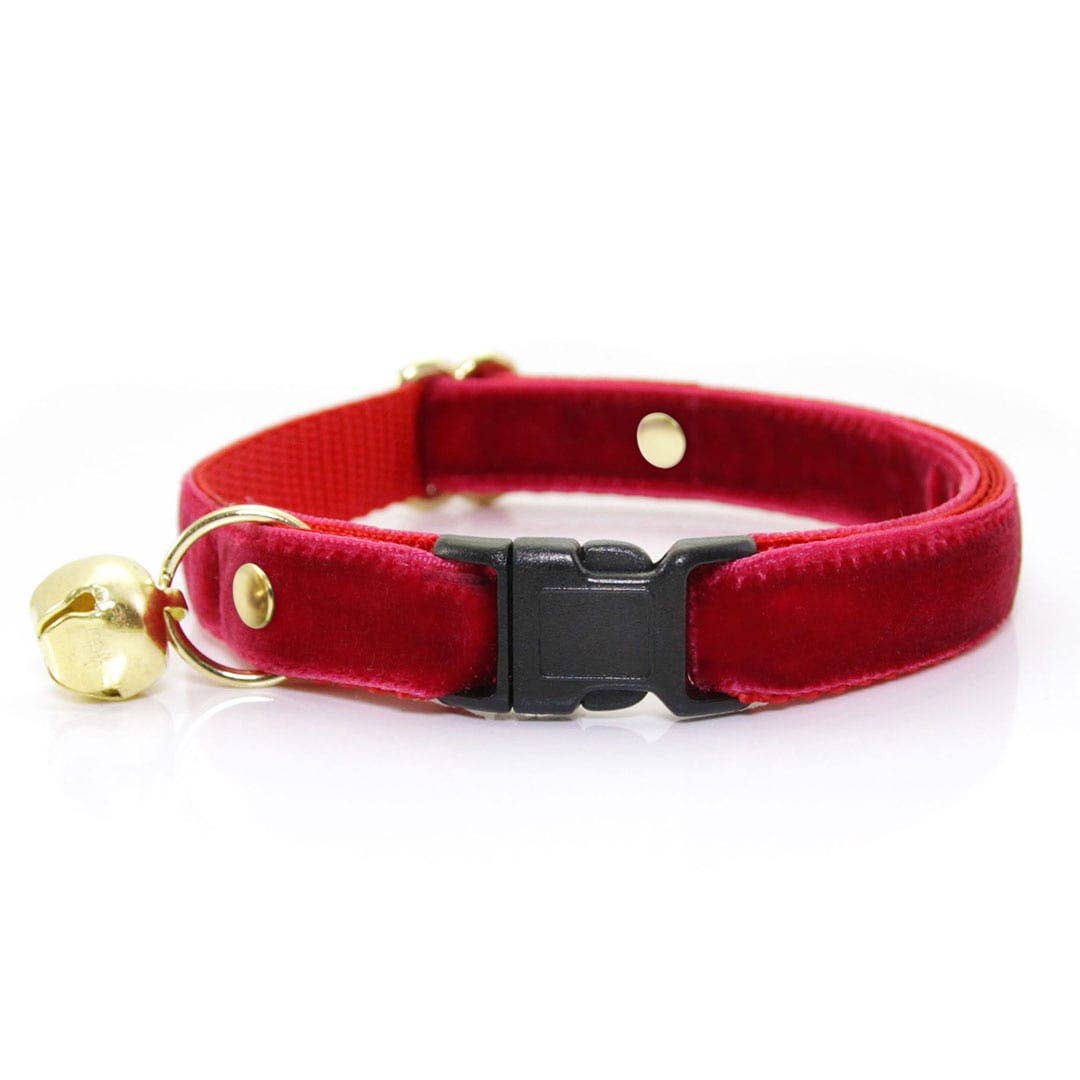 "Velvet - Garnet Red" - Luxe Red Velvet Cat Collar