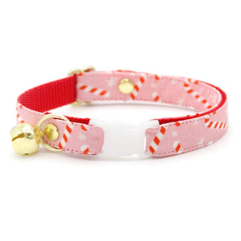 "Candy Christmas" - Pink Candy Cane Holiday Cat Collar