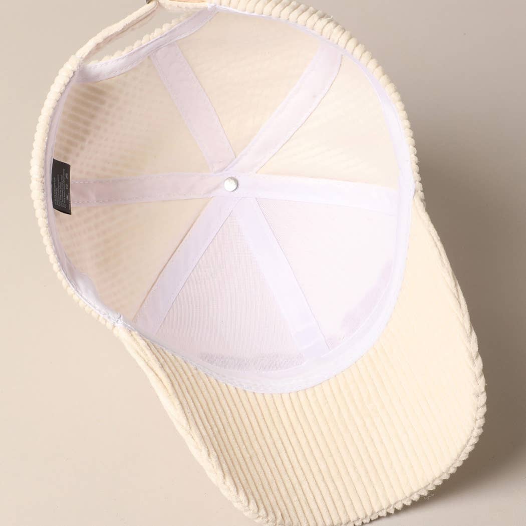Cat Mom Chenille Patch Corduroy Baseball Cap