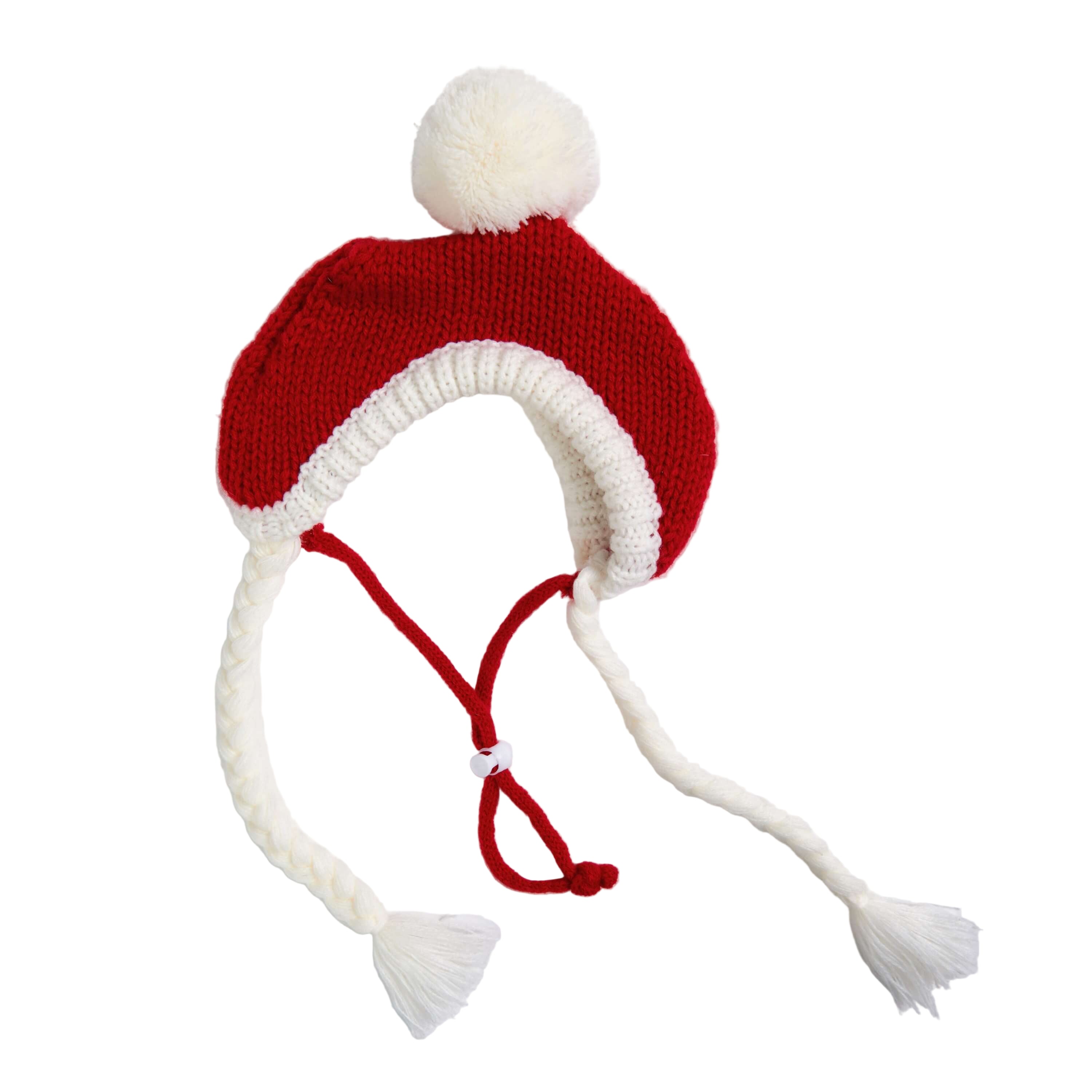 Knit Pom Pom Dog Beanie Hat - Santa