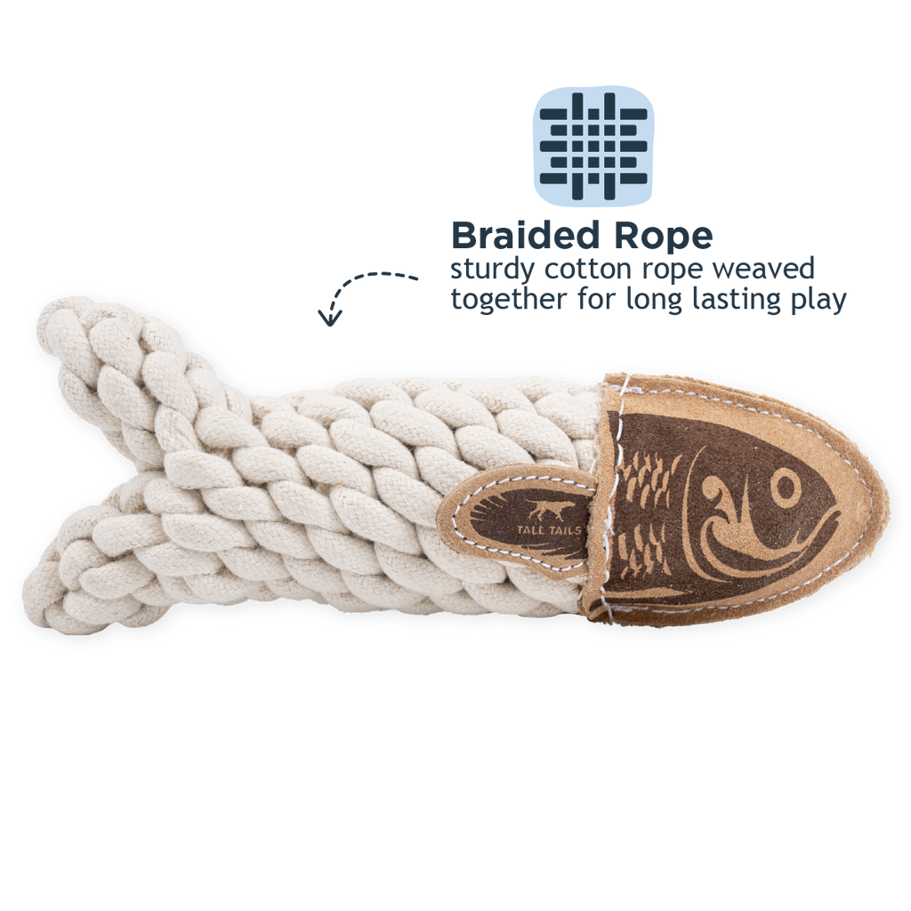 Natural Leather Crunch Fish Rope Dog Toy