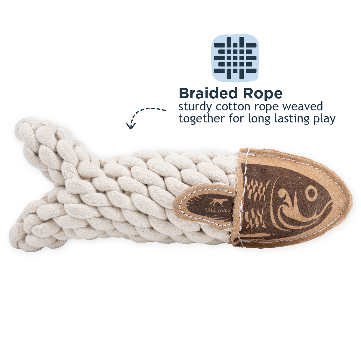 Natural Leather Crunch Fish Rope Dog Toy