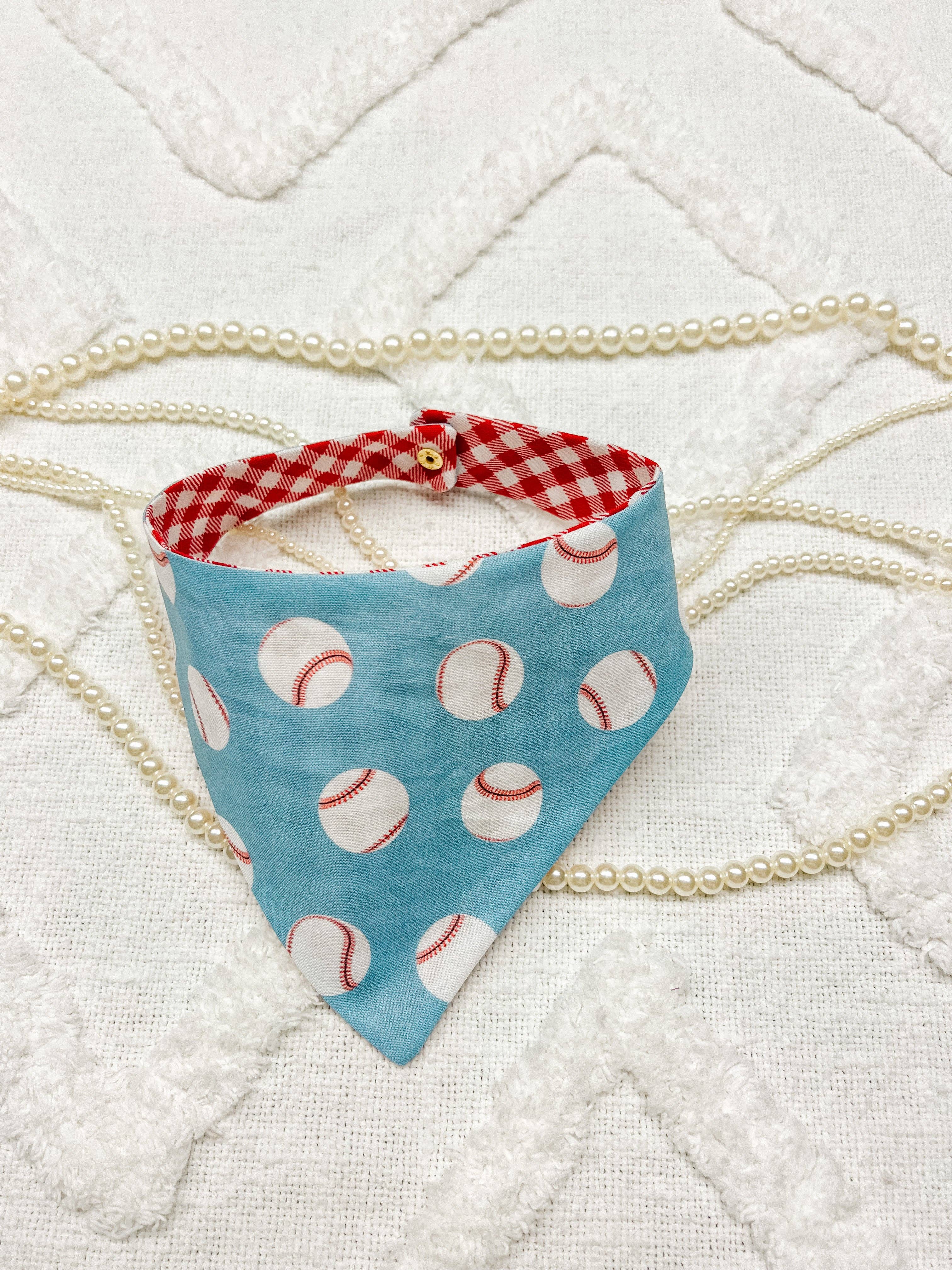 Baseball Snap-On Dog Bandana, Curved Neck Reversible