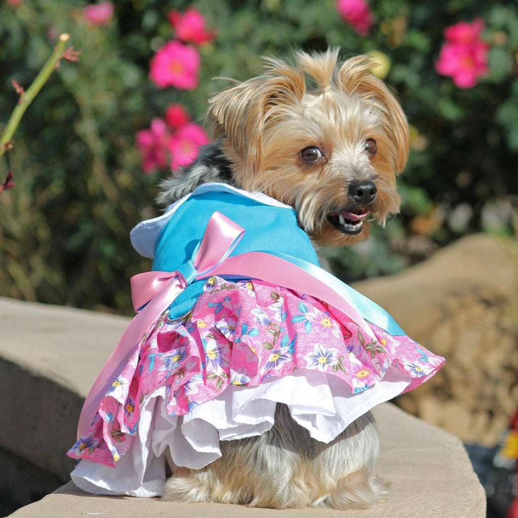 Pink and Blue Plumeria Floral Dog Dress w/ Matching Leash