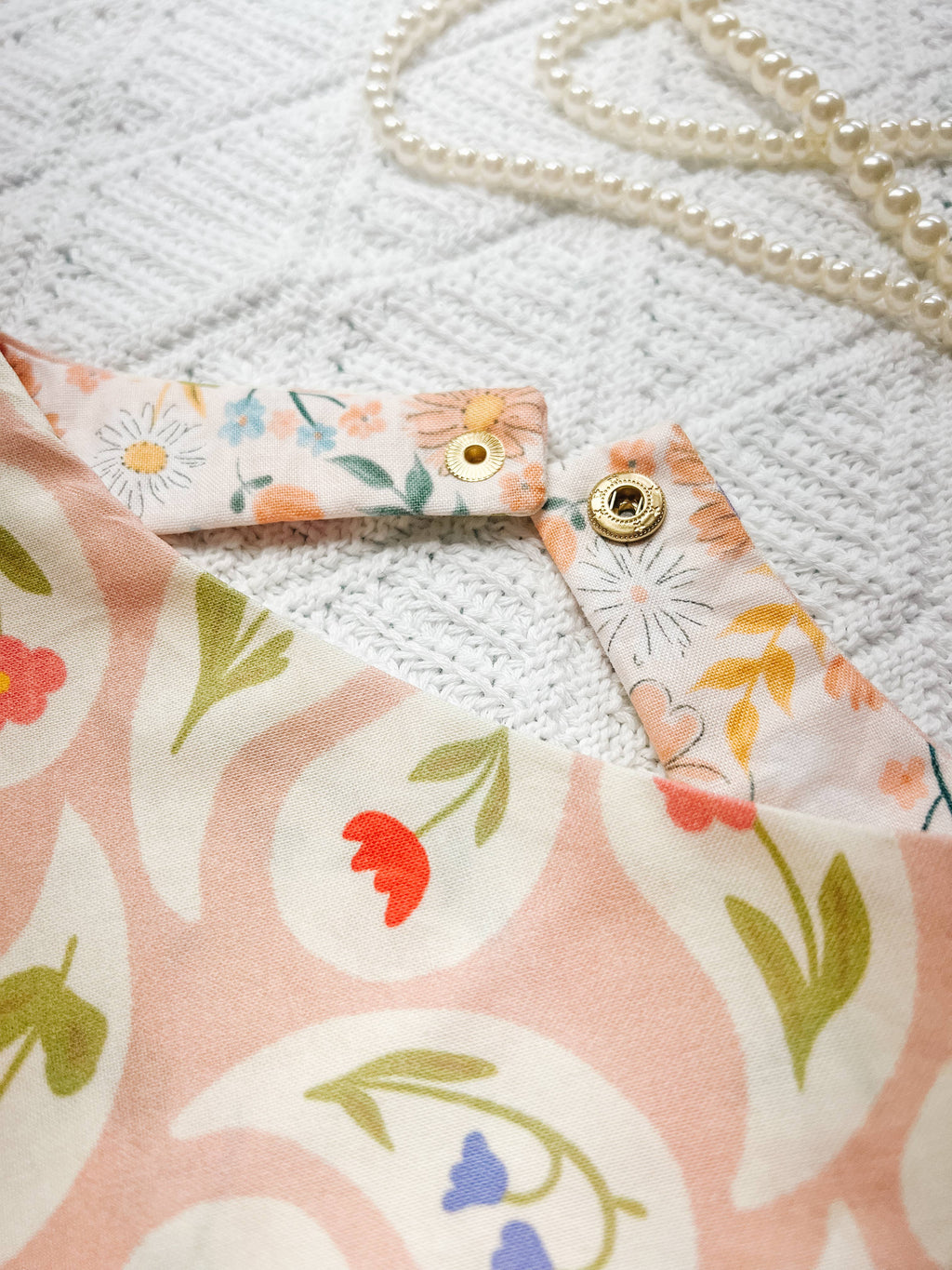 Spring Floral Snap-On Reversible Dog Bandana, Curved Neck