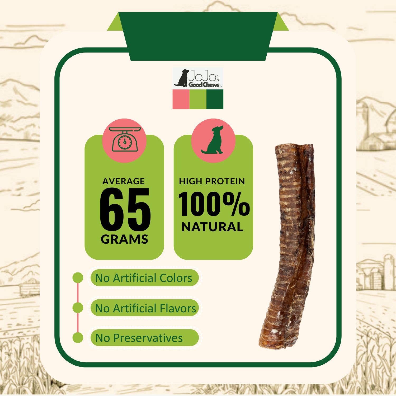 6" Beef Trachea Dog Treat - All-Natural Dog Chews (25/Bag)