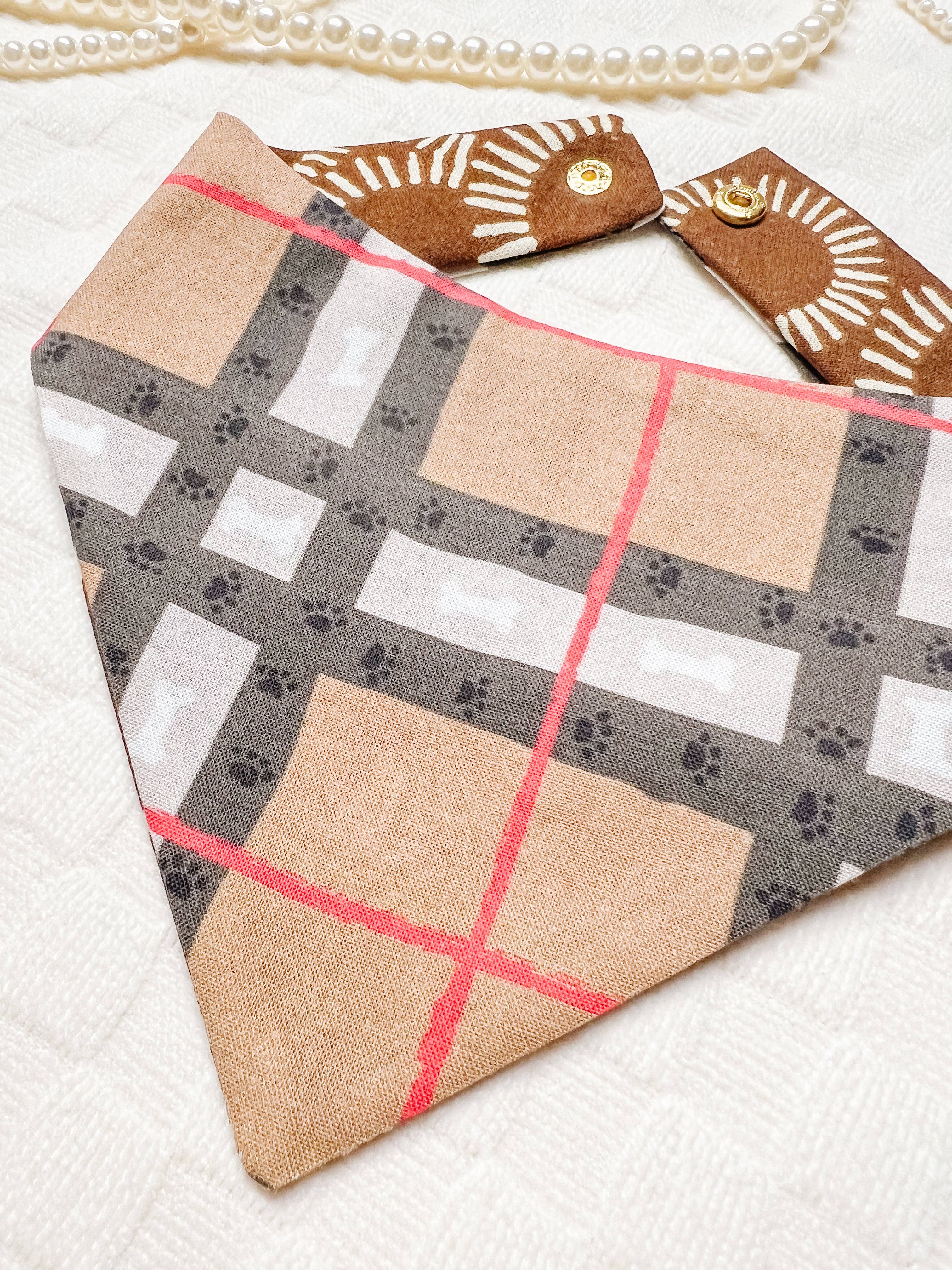 Plaid Snap-On Reversible Dog Bandana, Curved Neck