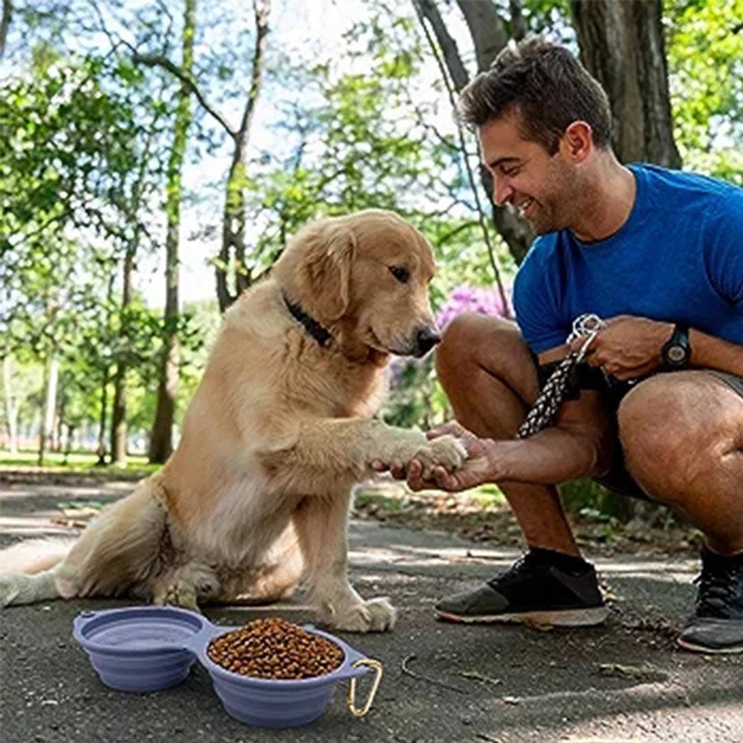 Travel Collapsible Double Pet Bowl with Clip