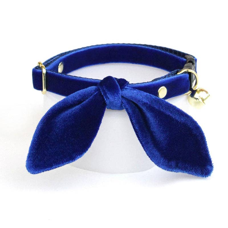 "Velvet - Sapphire Blue" -  Cat Collar & Bunny Ear Bow Set