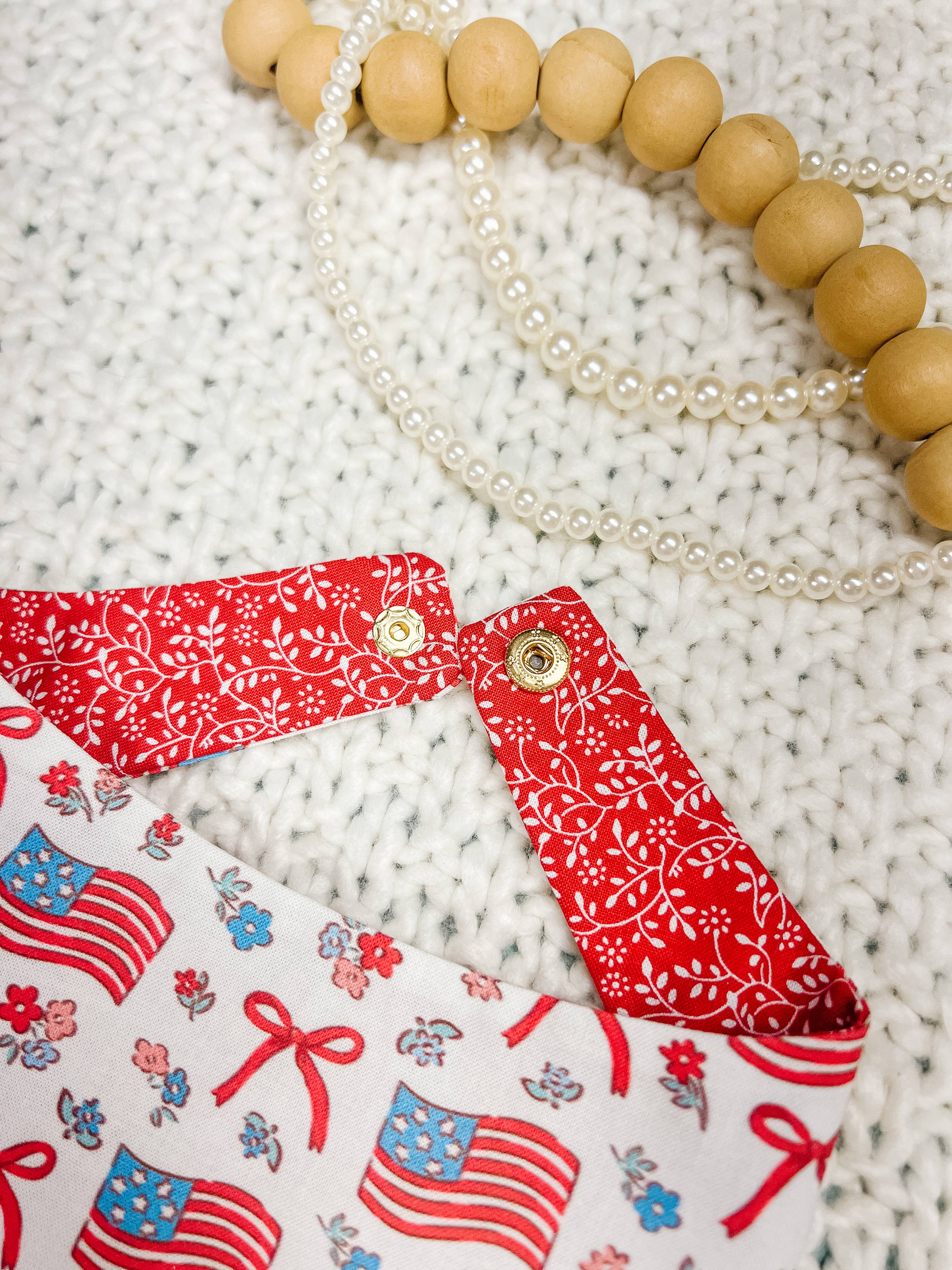 American Flag Snap-On Dog Bandana, Curved Neck Reversible