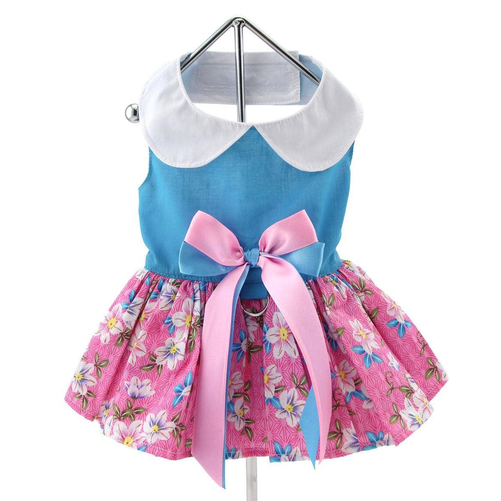 Pink and Blue Plumeria Floral Dog Dress w/ Matching Leash