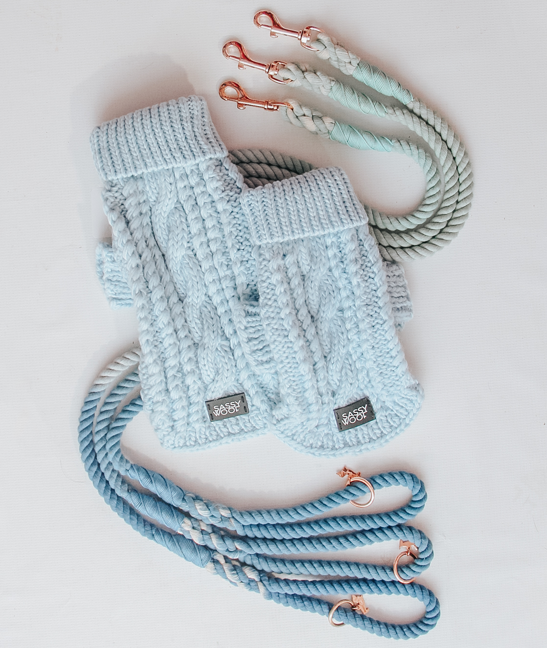 Dog Cable Knit Sweater - Light Blue