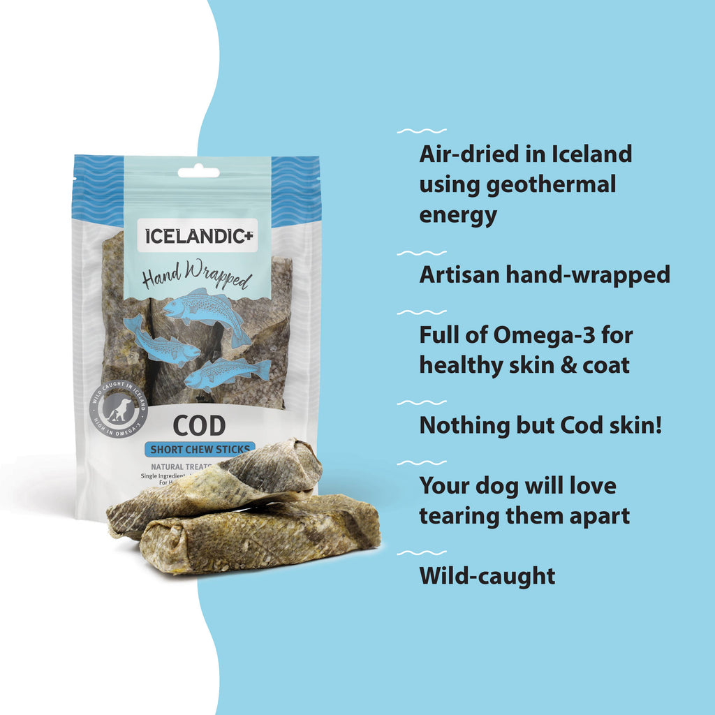 Icelandic+ Hand Wrapped Cod Skin 5" Short Chew Stick 3-Pack